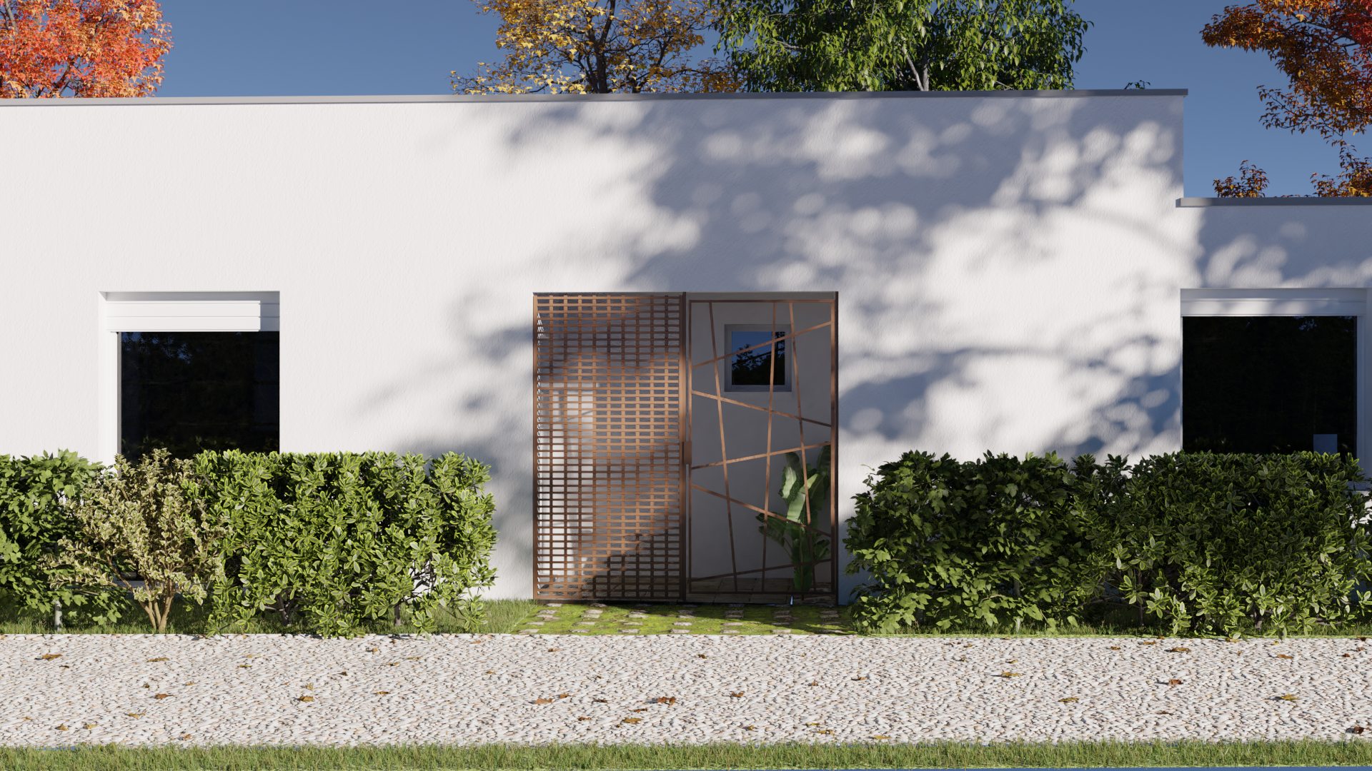 Vue de l'entrée de la maison contemporaine réalisée par Gustave mambo Architecte
