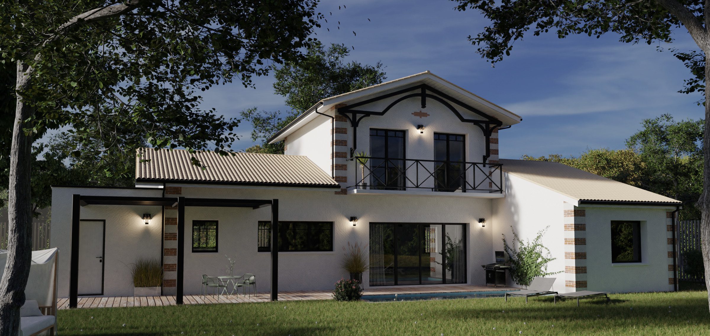 Vue villa Ande pour lequel un permis de construire a été effectuée par l'architecte Gustave Mambo à ANDERNOS LES BAINS