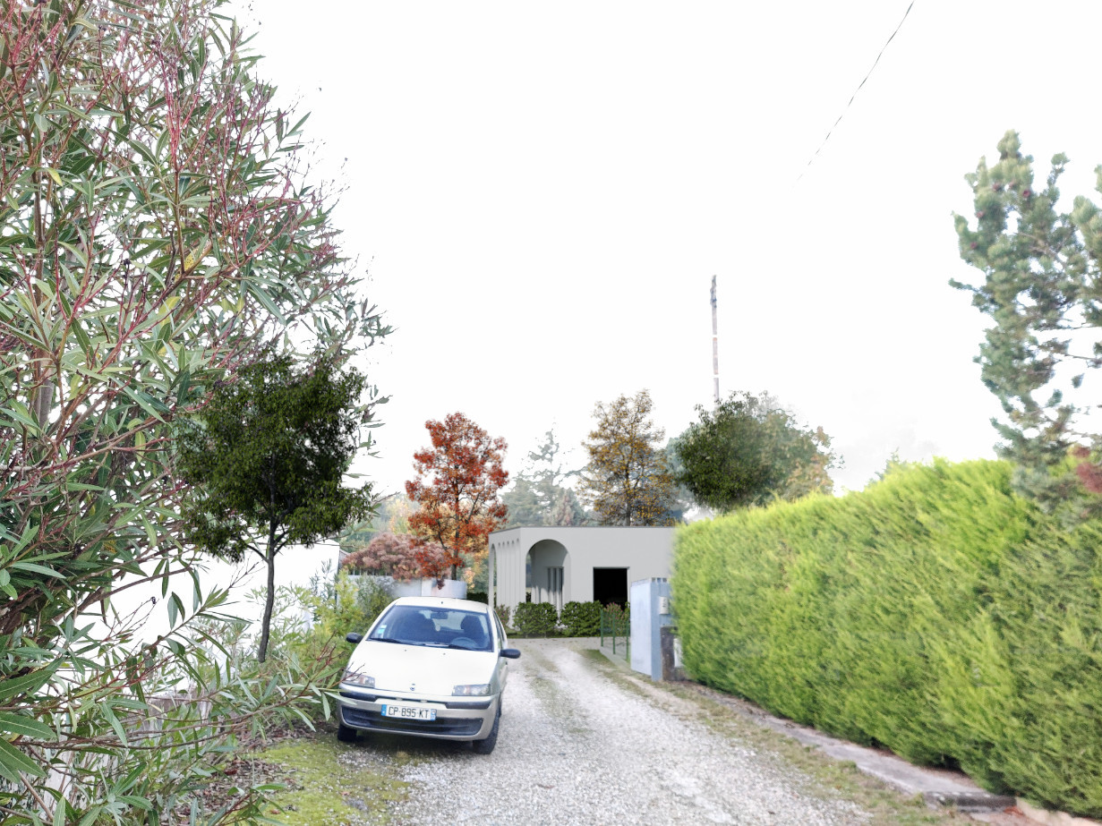 Vue de l'entrée de la maison contemporaine réalisée par Gustave mambo Architecte