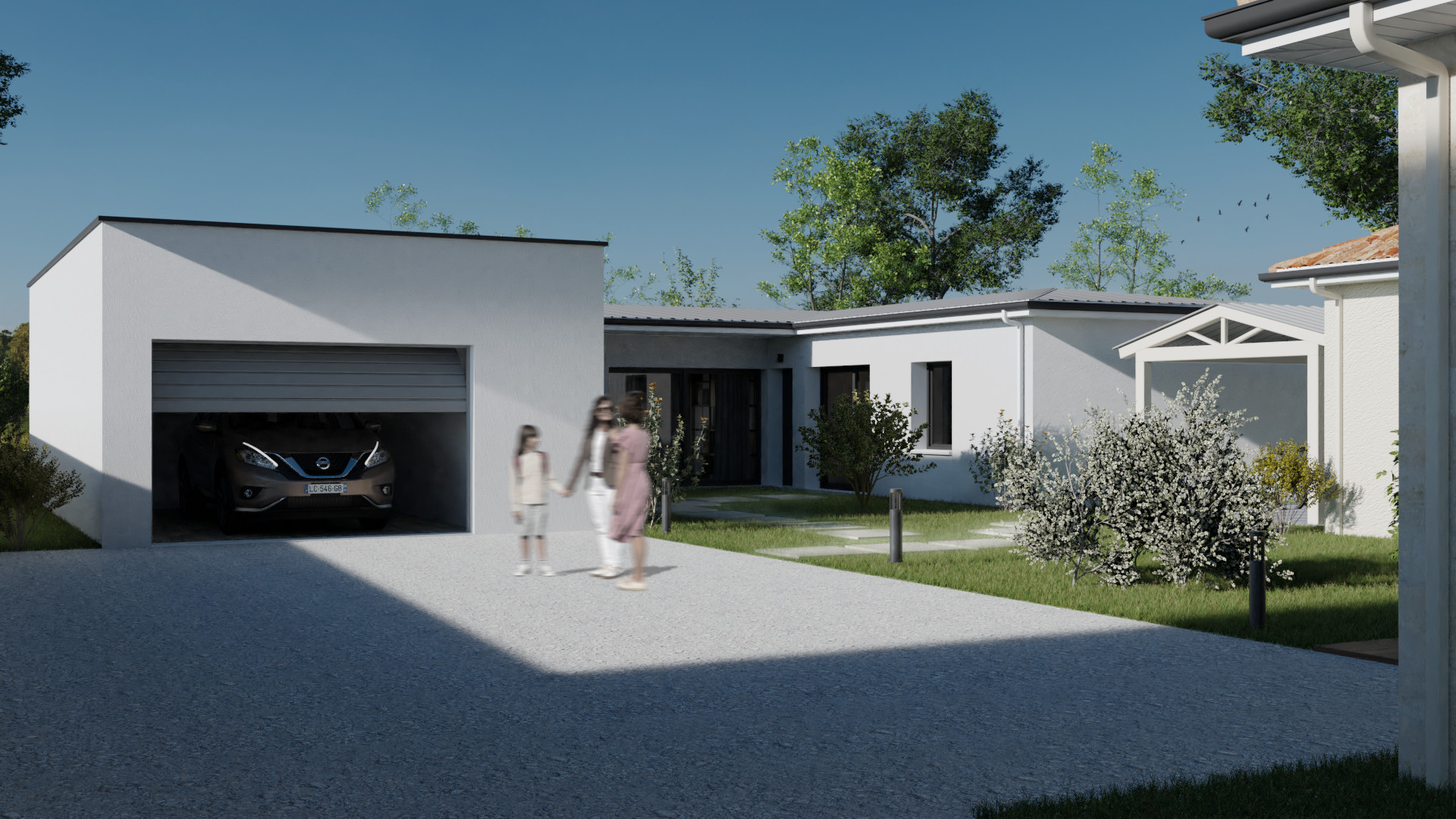 Permis de construire - visuel villa avec garage par Gustave Mambo Architecte