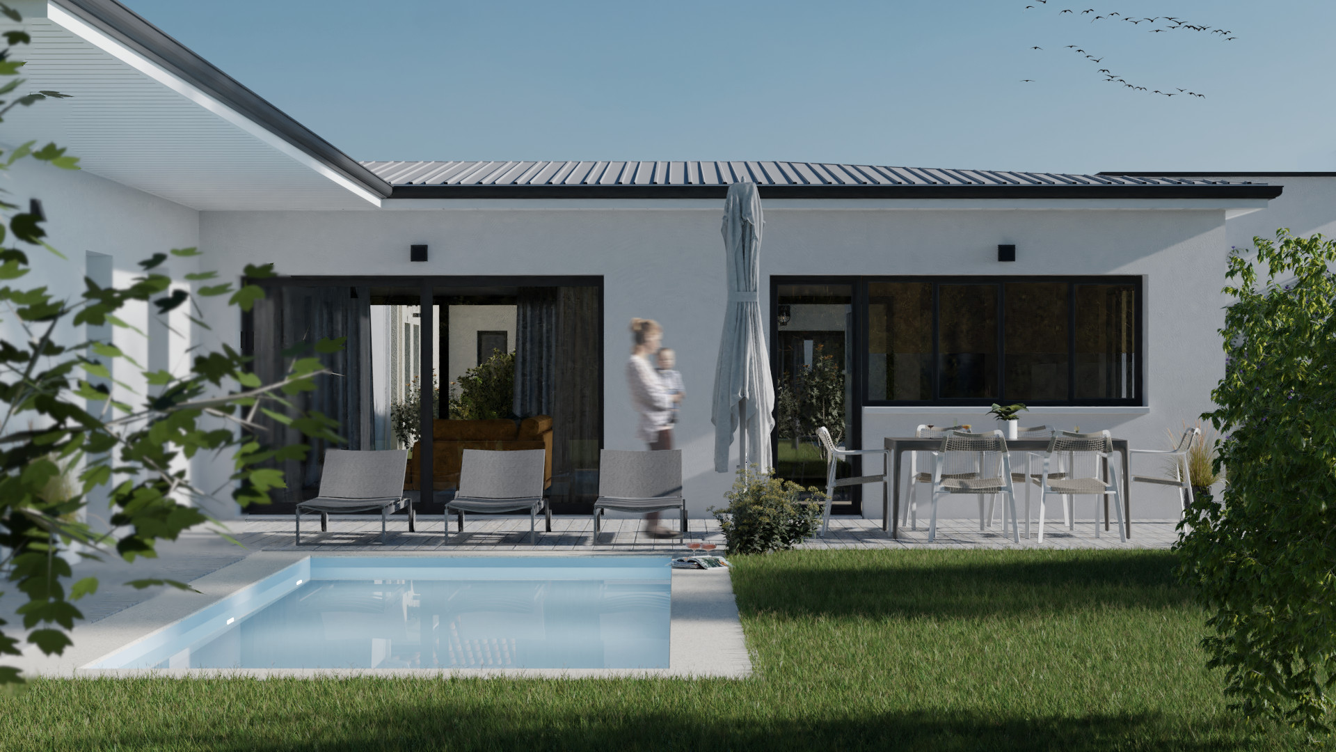 Permis de construire - visuel villa avec piscine par Gustave Mambo Architecte